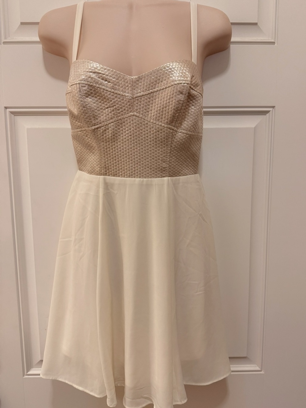 Express White Gold Mini Dress Zip Elastic Back- Cream, 0